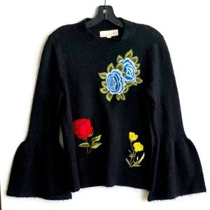 🌴DEMOCRACY Black Embroidered Bell Sleeve Sweater